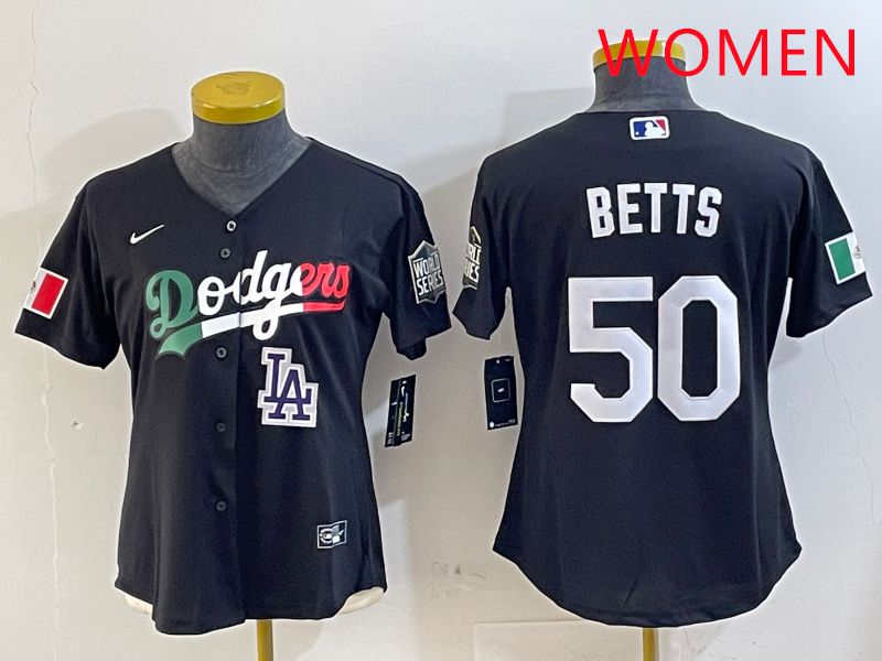 Women Los Angeles Dodgers #50 Betts Black Mexico Game 2025 Nike MLB Jersey style 10